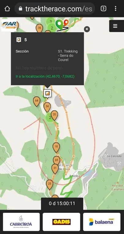 Screenshot of a race tracking map