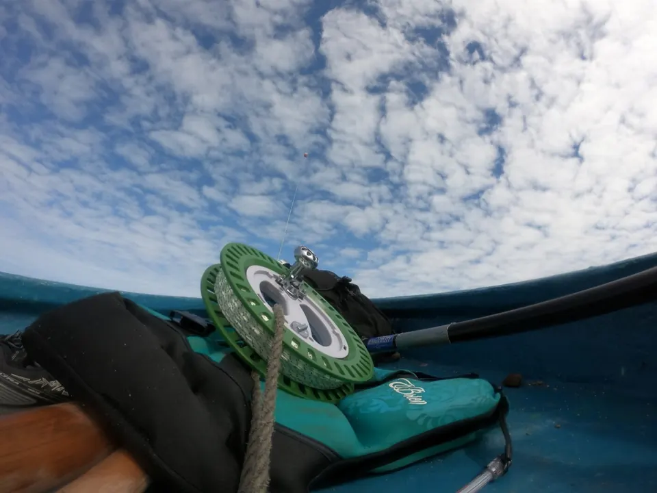 Close-up of a race map case and paddle on a boat